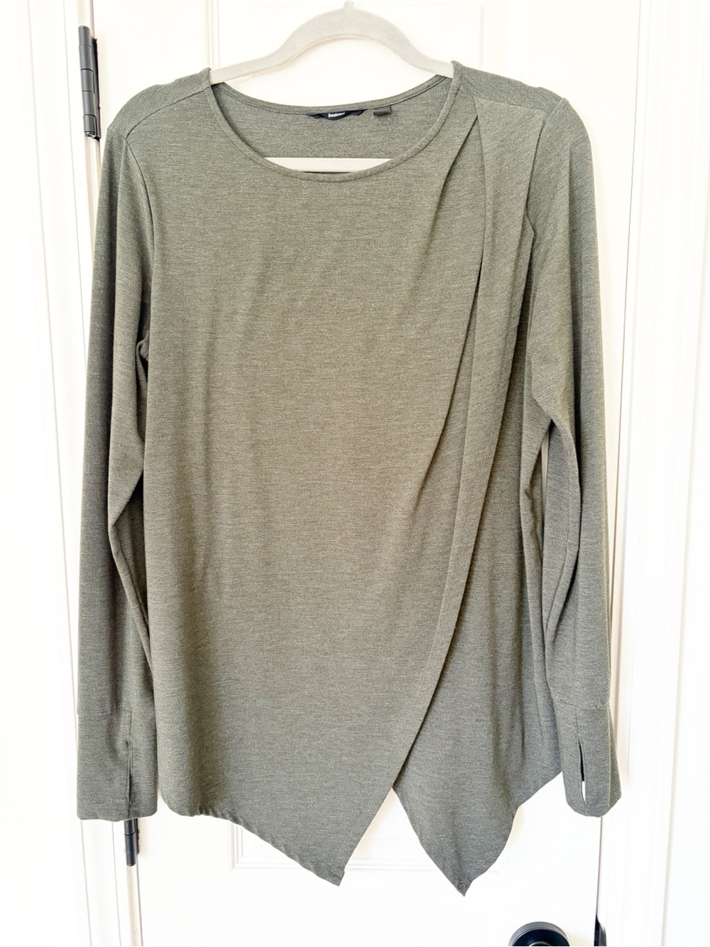 L • Betabrand Olive Green Draped Long-Sleeve Tunic